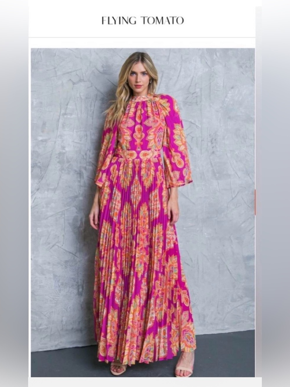 Flying Tomato Magenta & Yellow Paisley Pleated Maxi Dress